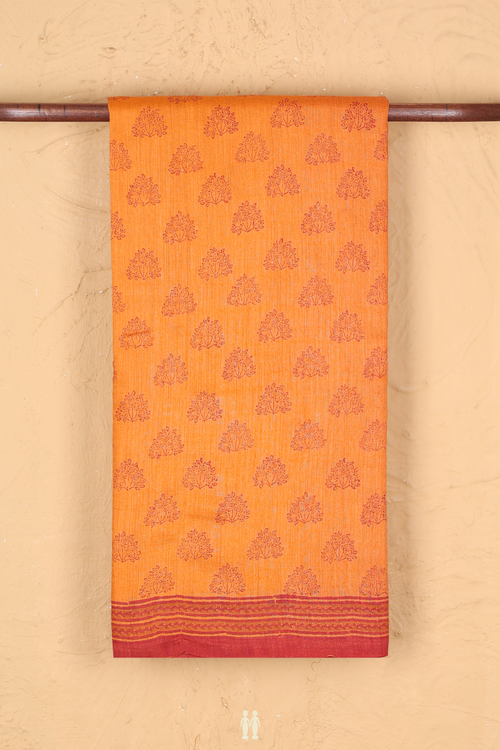 Tussar Silk Saree In Orange With Printed Design