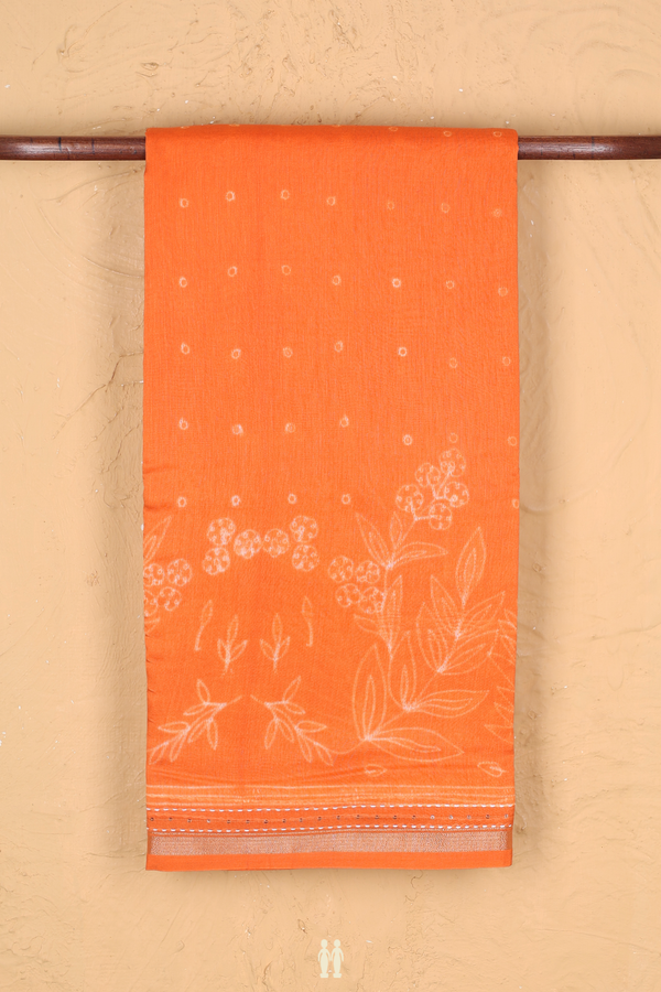 Chanderi Silk Cotton Saree In Orange With Shibori Design