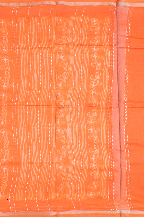 Chanderi Silk Cotton Saree In Orange With Shibori Design