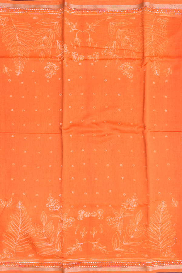 Chanderi Silk Cotton Saree In Orange With Shibori Design