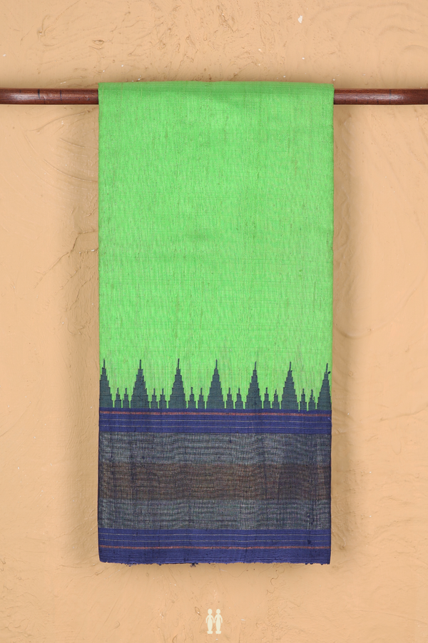 Jute Saree In Parrot Green With Contrast Border