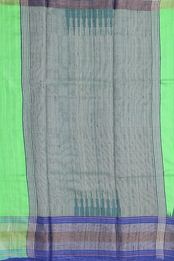 Jute Saree In Parrot Green With Contrast Border