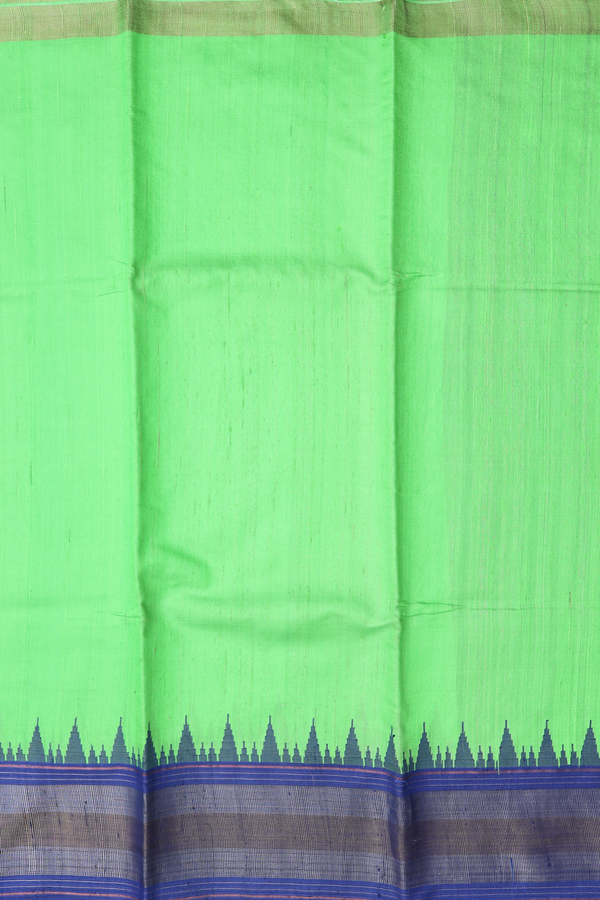 Jute Saree In Parrot Green With Contrast Border