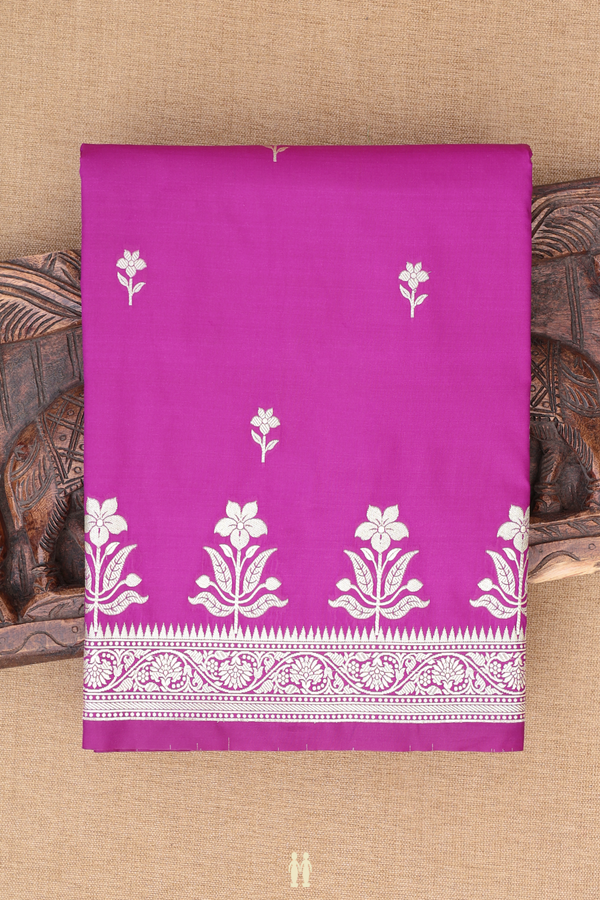 Banarasi Silk Saree In Grape Purple With Floral Buttas