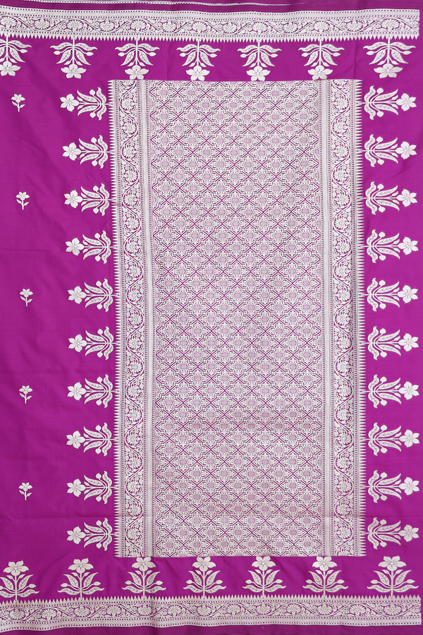 Banarasi Silk Saree In Grape Purple With Floral Buttas