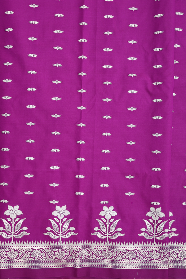 Banarasi Silk Saree In Grape Purple With Floral Buttas