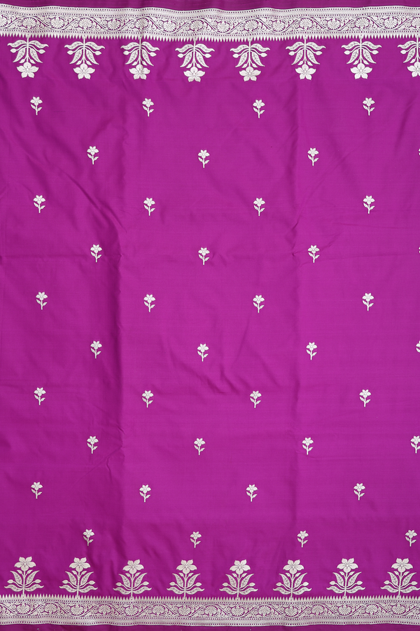 Banarasi Silk Saree In Grape Purple With Floral Buttas