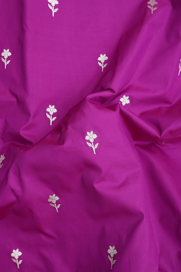 Banarasi Silk Saree In Grape Purple With Floral Buttas