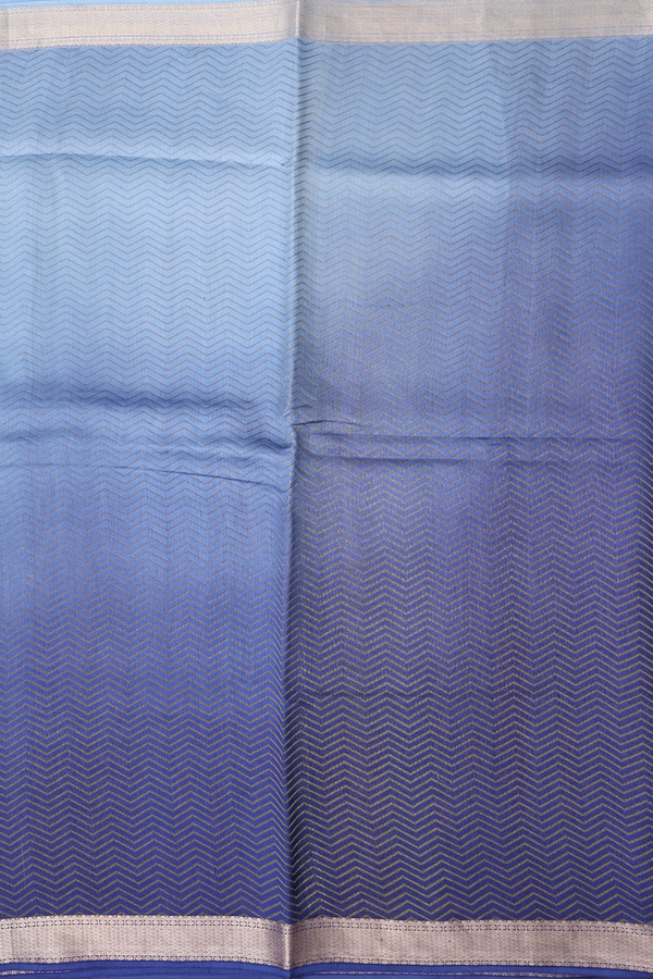 Raw Silk Saree In Shades Of Blue With Chevron Design