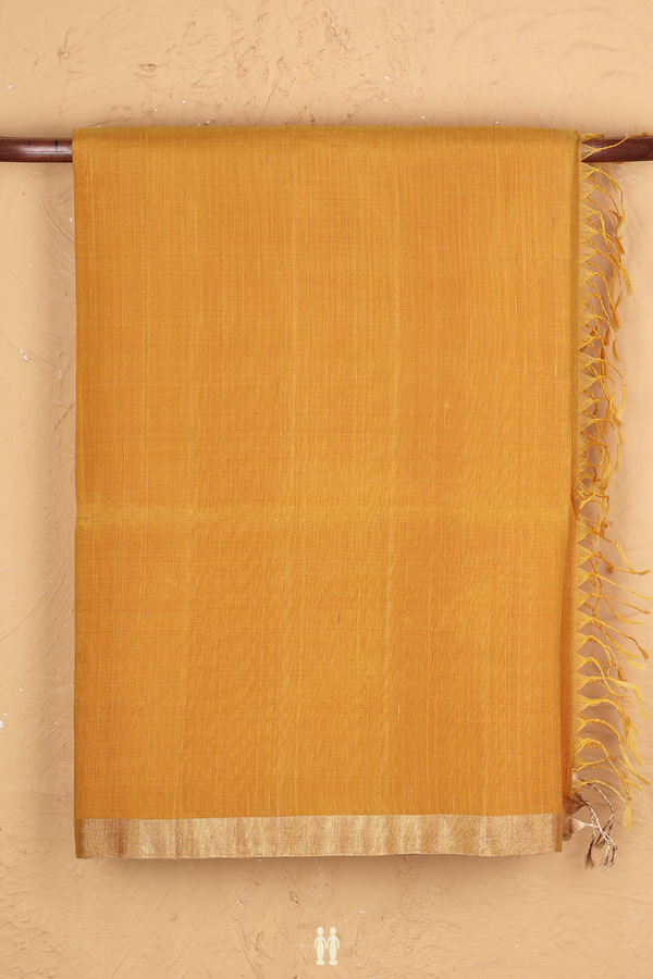 Raw Silk Saree In Saffron Yellow With Zari Border