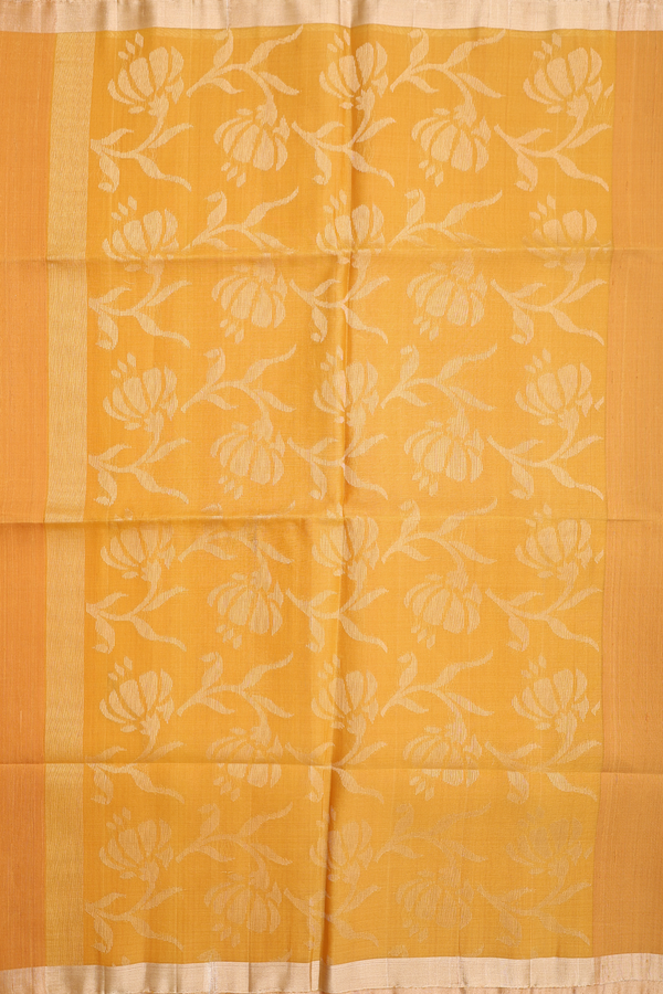 Raw Silk Saree In Saffron Yellow With Zari Border