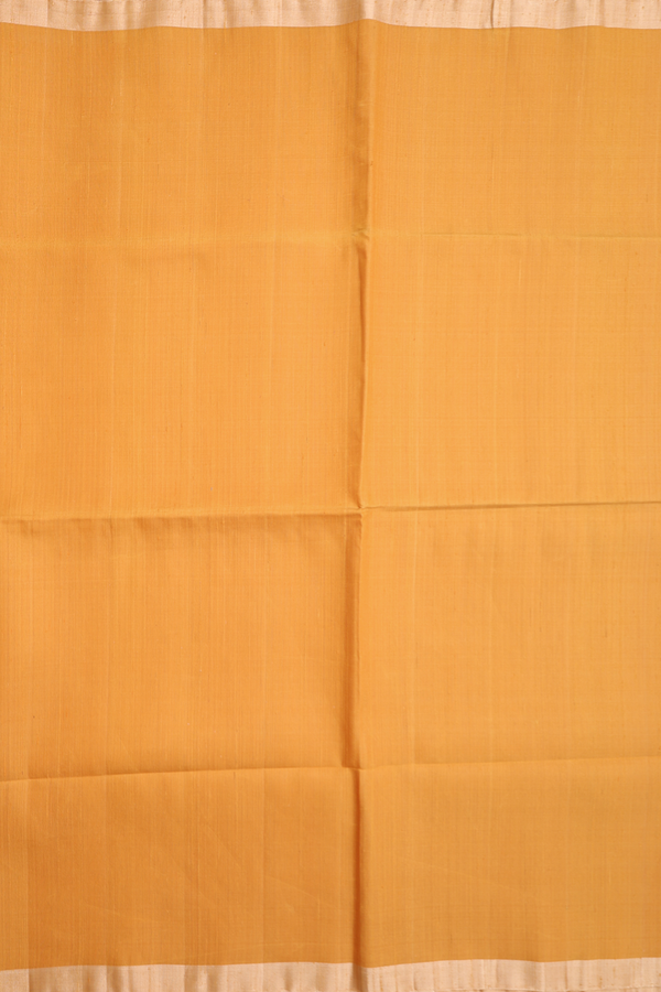 Raw Silk Saree In Saffron Yellow With Zari Border