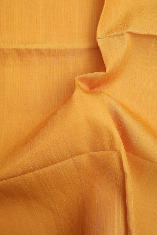 Raw Silk Saree In Saffron Yellow With Zari Border