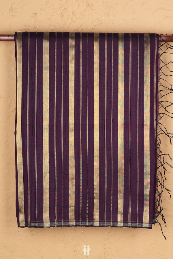 Raw Silk Saree In Regal Purple With Stripes Design