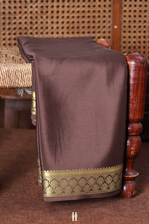 Mysore Silk Saree In Coffee Brown With Zari Border
