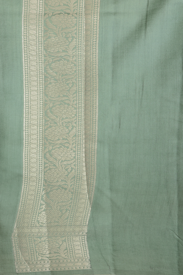 Raw Silk Saree In Sage Green With Zari Motifs