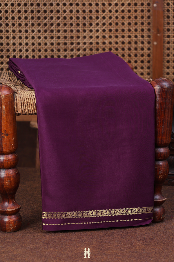 Mysore Silk Saree In Plain Plum Purple With Peacock Border
