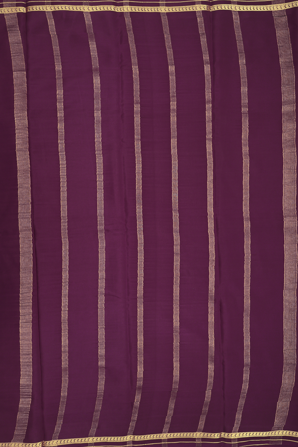 Mysore Silk Saree In Plain Plum Purple With Peacock Border