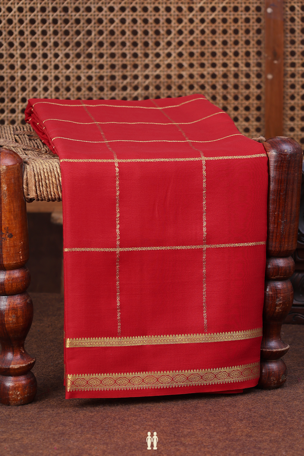 Mysore Silk Saree In Scarlet Red With Checks Design