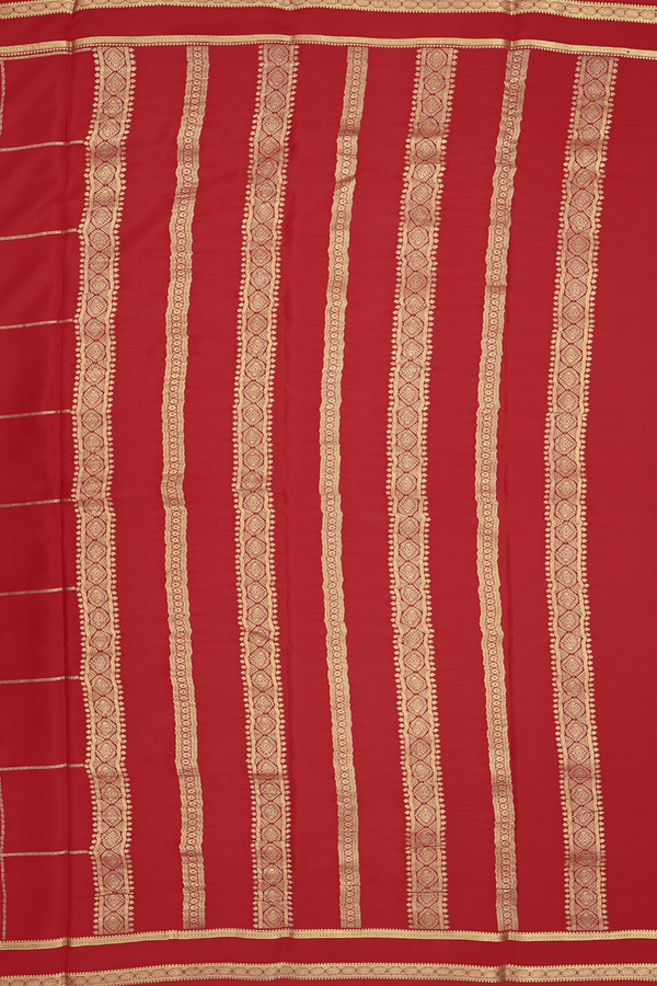 Mysore Silk Saree In Scarlet Red With Checks Design