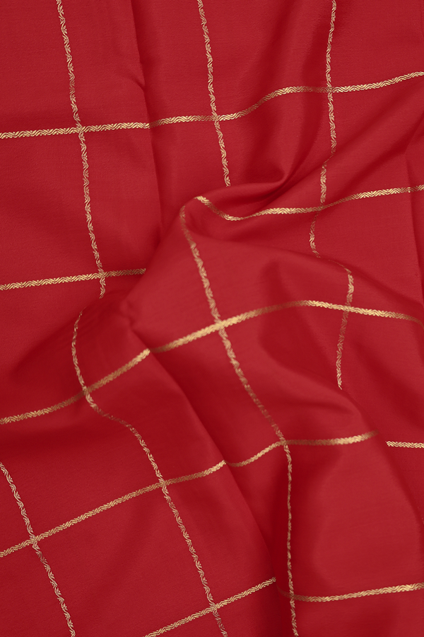 Mysore Silk Saree In Scarlet Red With Checks Design