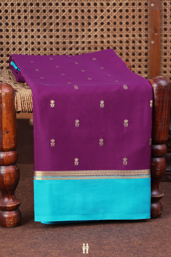 Mysore Silk Saree In Plum Purple With Floral Buttas