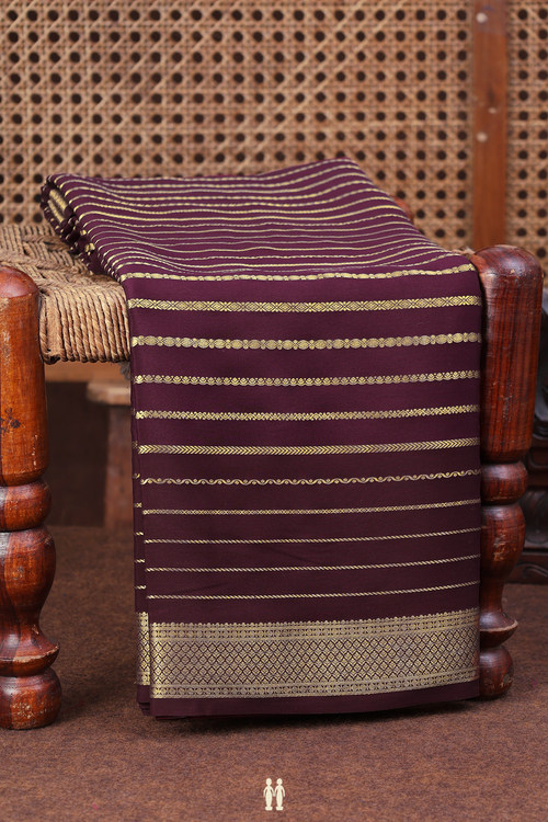 Mysore Silk Saree In Chocolate Brown With Stripes Design