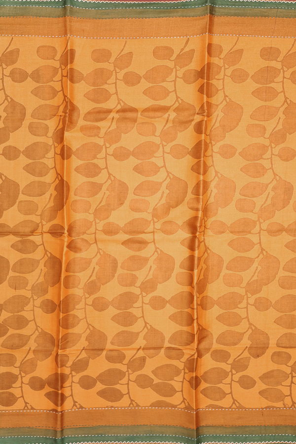 Tussar Silk Saree In Honey Orange With Leaf Printed Design