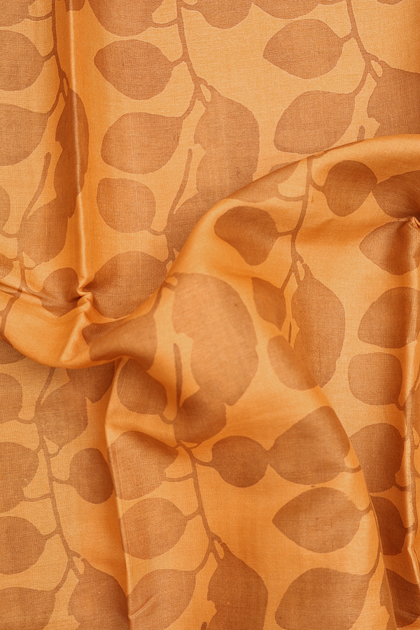 Tussar Silk Saree In Honey Orange With Leaf Printed Design