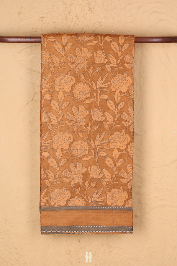 Tussar Silk Saree In Brown With Floral Design