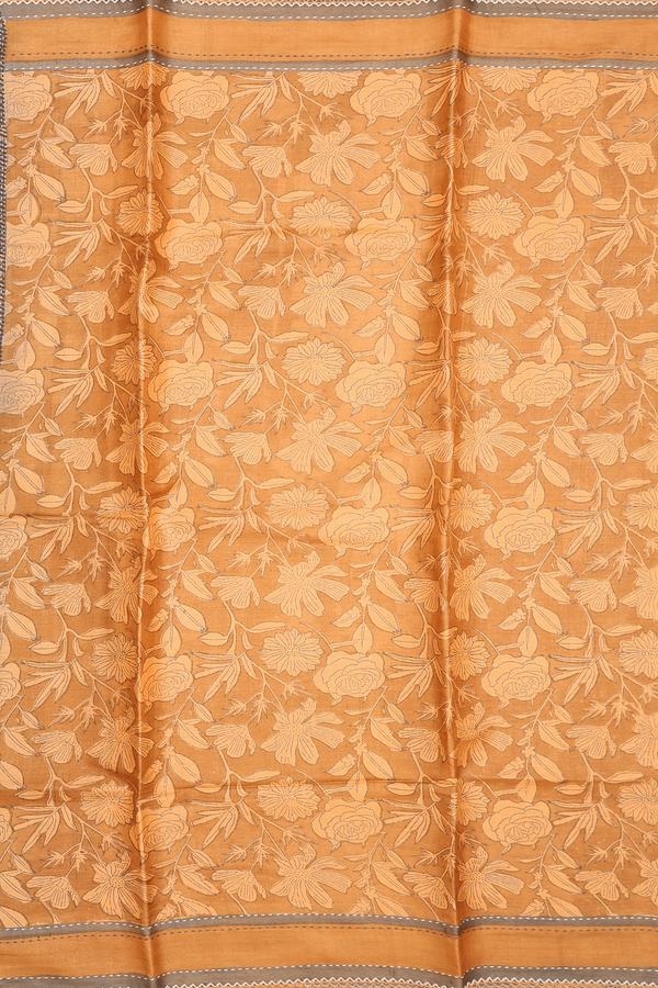Tussar Silk Saree In Brown With Floral Design