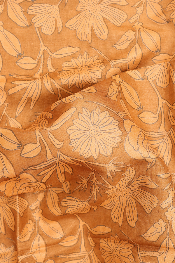 Tussar Silk Saree In Brown With Floral Design