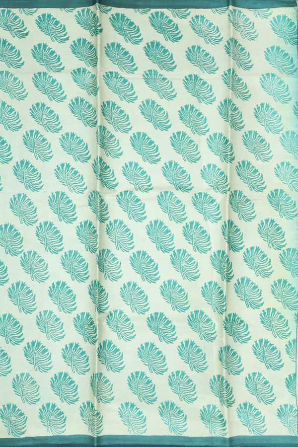 Tussar Silk Saree In Pastel Green With Leaf Design