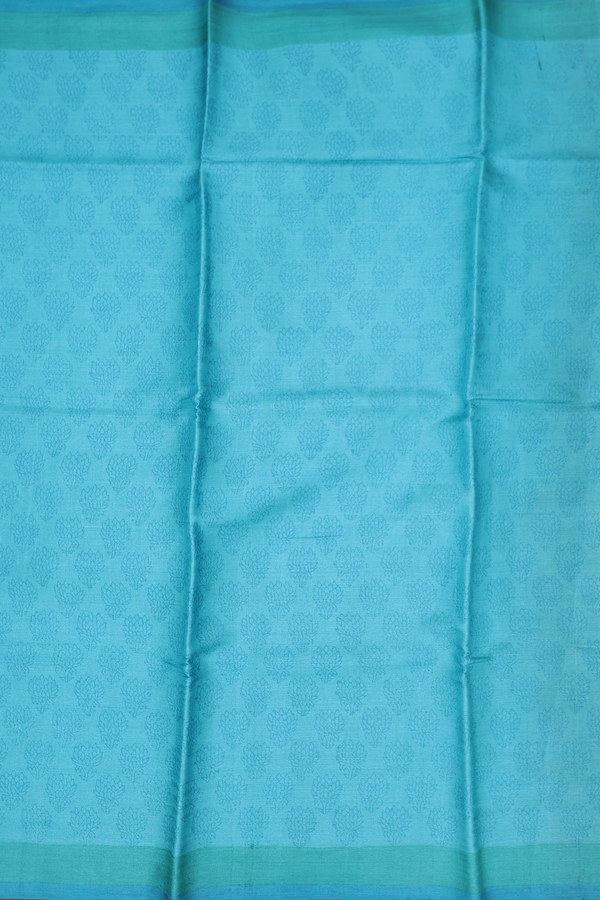 Tussar Silk Saree In Deep Sky Blue With Floral Buttas