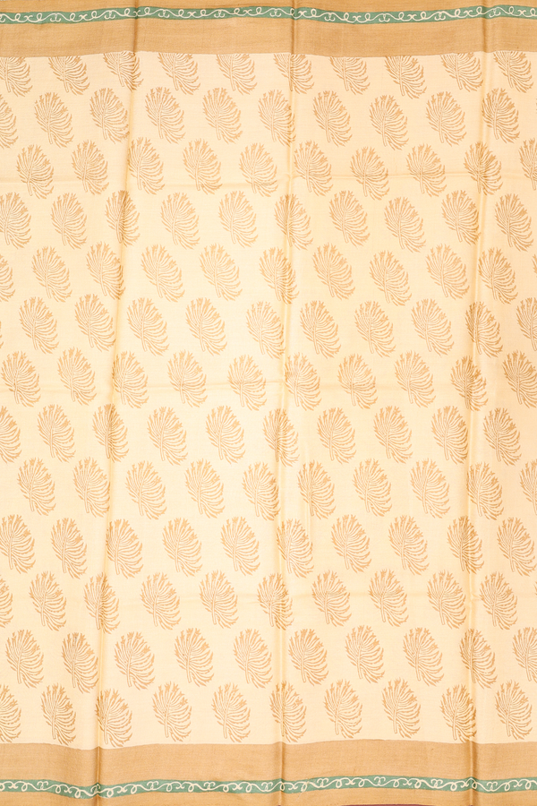 Tussar Silk Saree In Biscuit Color With Leaf Design