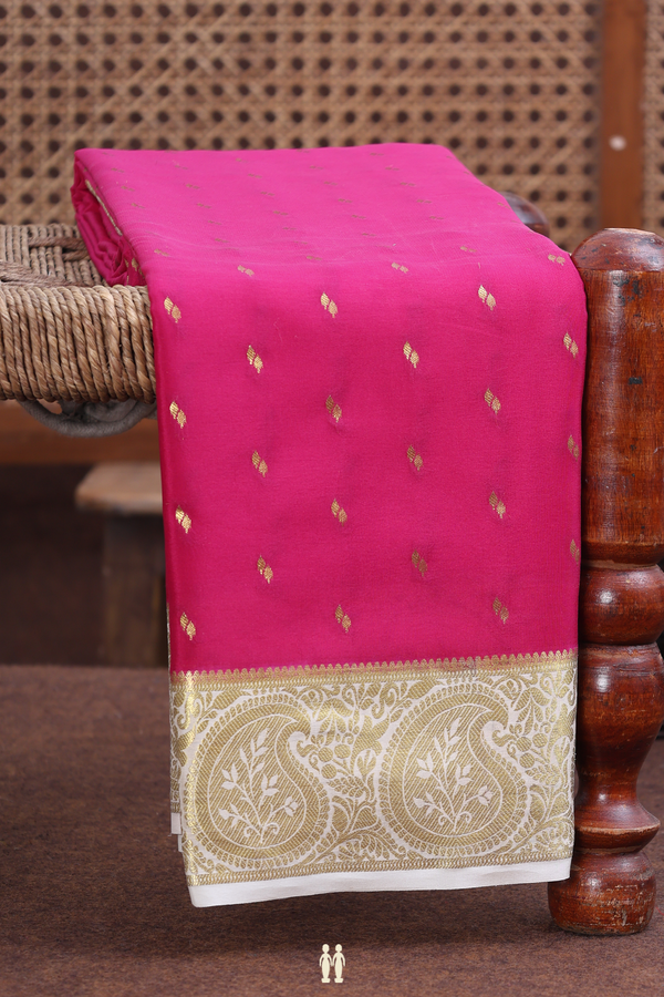Mysore Silk Saree In Rani Pink With Zari Buttis
