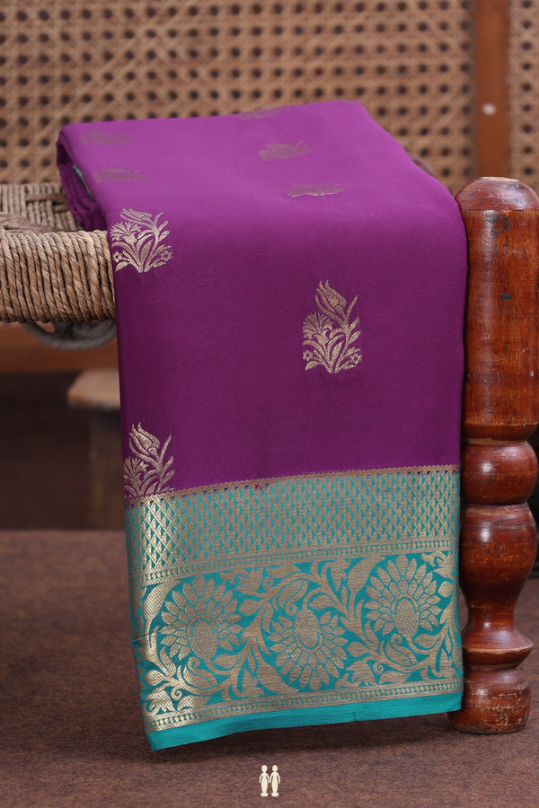 Mysore Silk Saree In Grape Purple With Floral Buttas