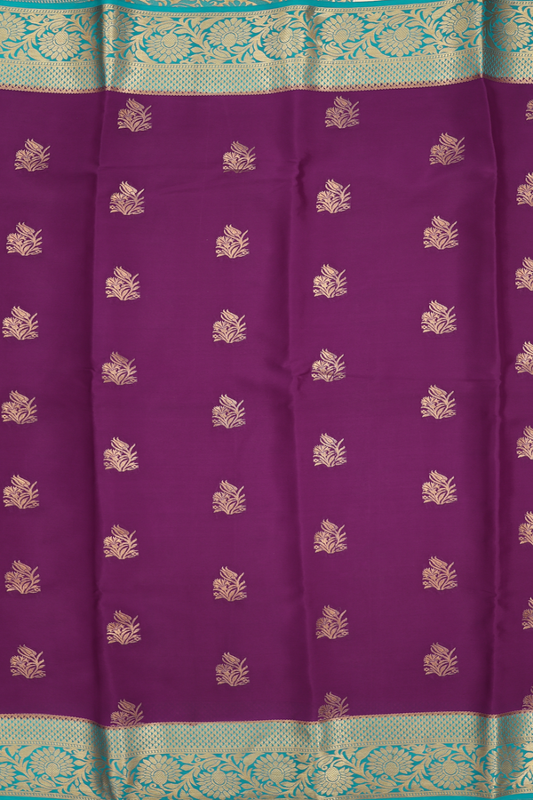 Mysore Silk Saree In Grape Purple With Floral Buttas