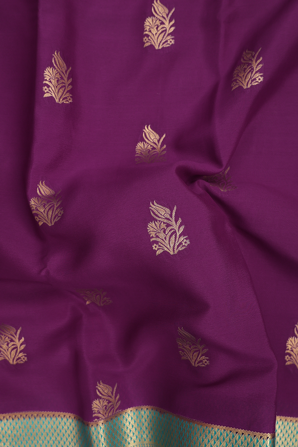 Mysore Silk Saree In Grape Purple With Floral Buttas