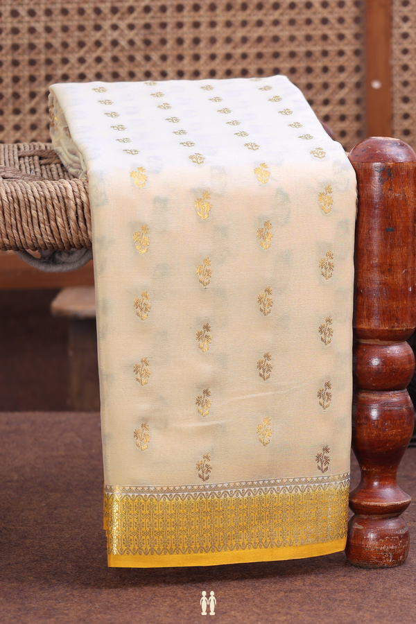 Mysore Silk Saree In Cream Color With Floral Buttas
