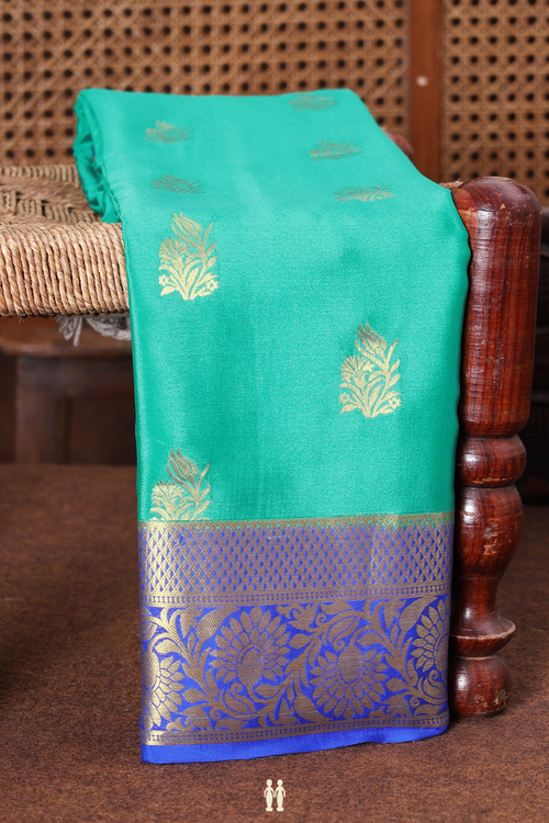 Mysore Silk Saree In Sea Green With Floral Buttas
