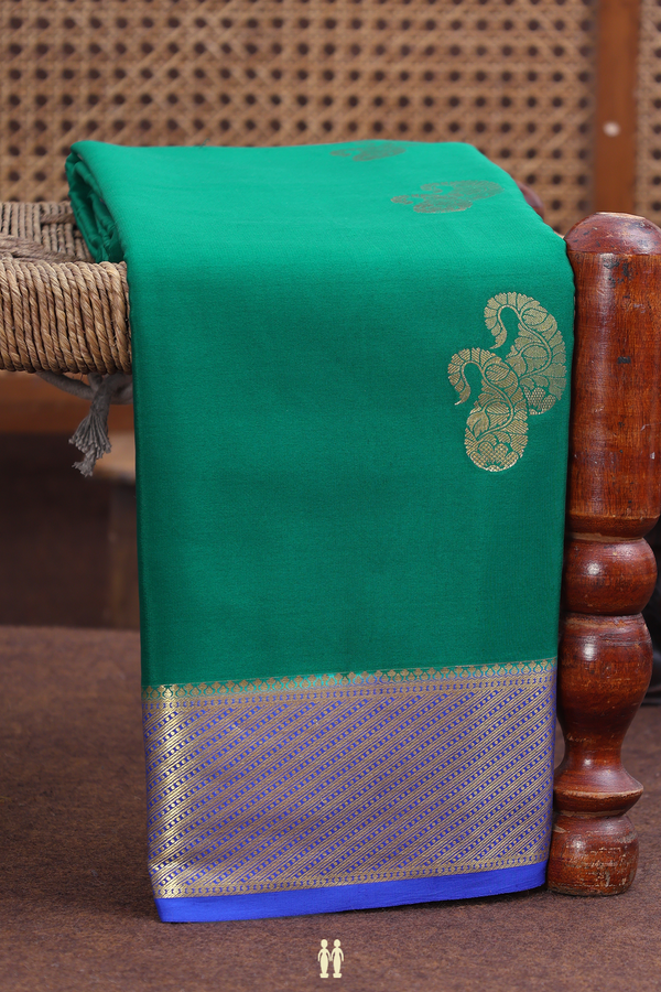 Mysore Silk Saree In Forest Green With Paisley Buttas