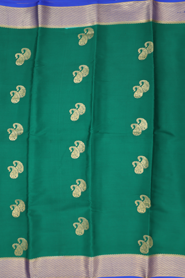 Mysore Silk Saree In Forest Green With Paisley Buttas