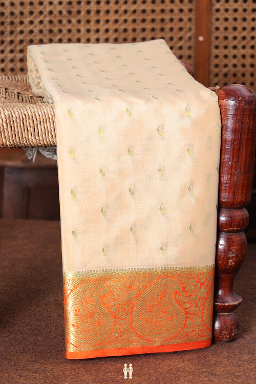 Mysore Silk Saree In Ivory With Zari Buttis