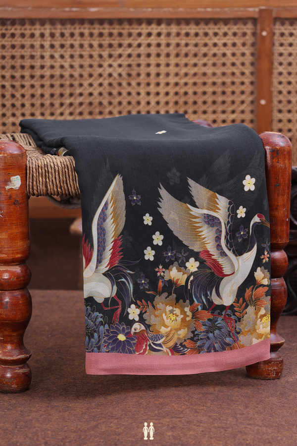 Georgette Saree In Black With Birds Design