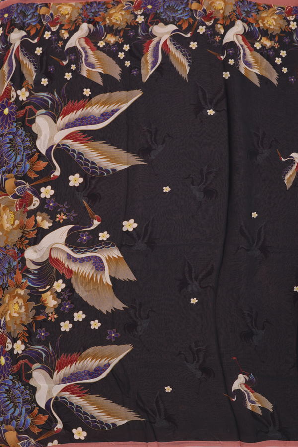 Georgette Saree In Black With Birds Design