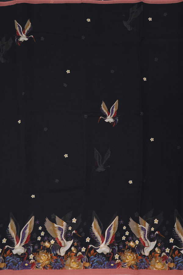 Georgette Saree In Black With Birds Design