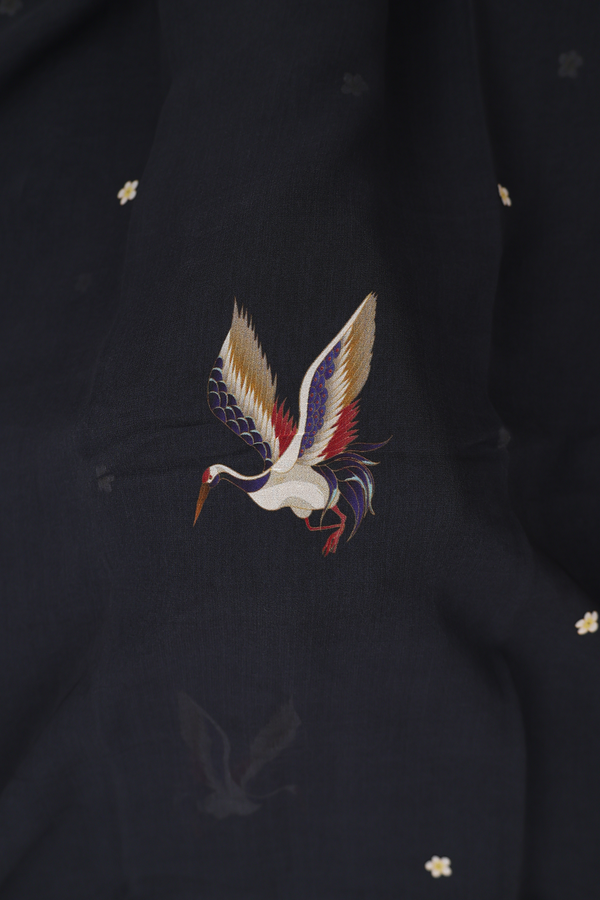 Georgette Saree In Black With Birds Design