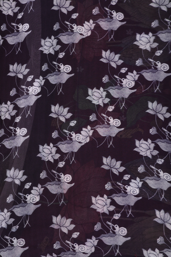 Georgette Saree In Berry Purple With Birds Design