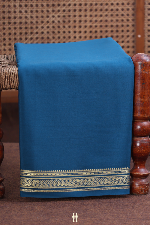 Mysore Silk Saree In Prussian Blue With Zari Border